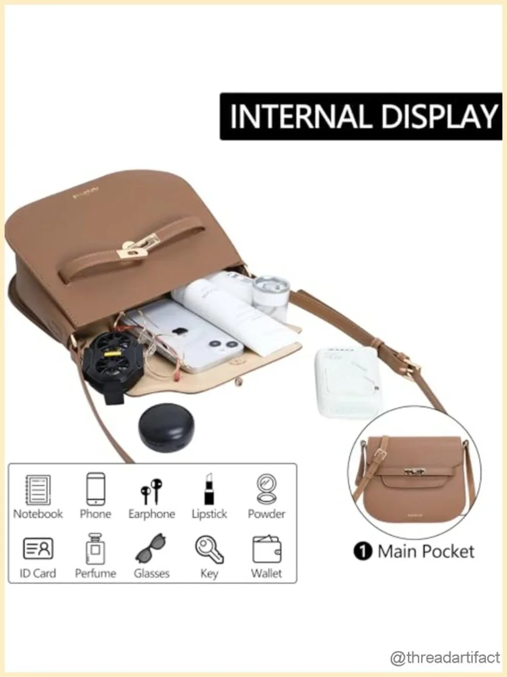 Pebbled Faux Leather Saddle Crossbody Bag with Turn-Lock Closure